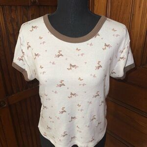 Arizona Jean Company White and Brown Fitted Short Sleeve T-Shirt